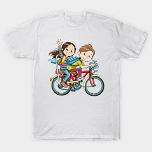 children go to school on bicycles T-Shirt